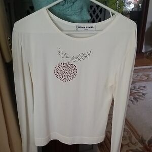 Sonia Rykiel Cream Embellished Long Sleeve Top Vintage